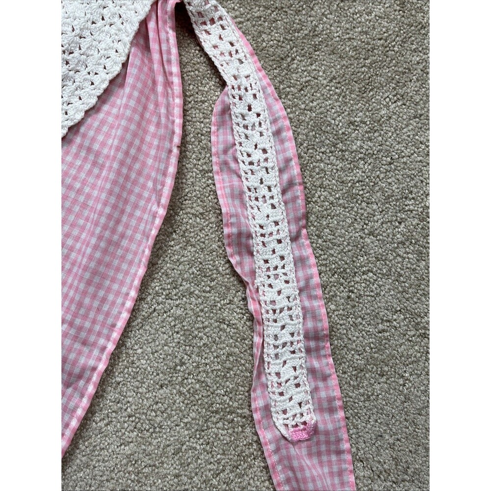 VTG 50-70s Handmade Child’s Linen Apron Pinafore Embroidered Crochet Gingham EUC - Picture 7 of 13